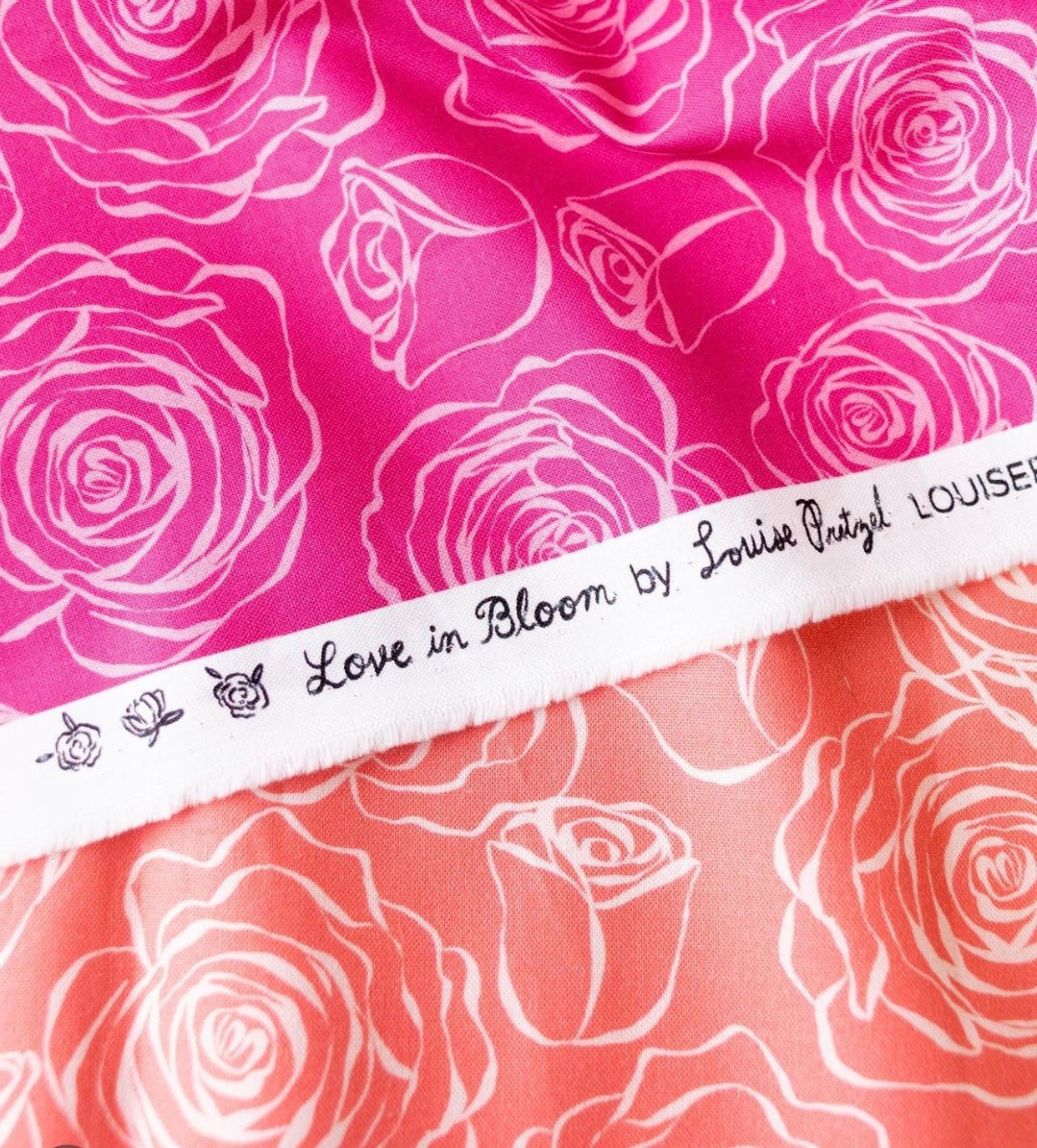 Love in bloom FIGO - Lollipops yardage 90622-20 | in stock | Louise Pretzel | valentine | Red | Pink | Hearts | Roses | Kisses | PINK