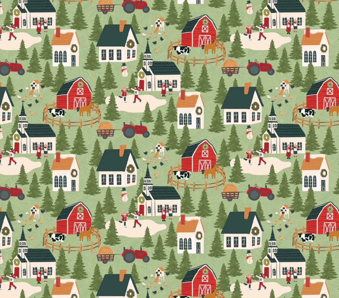 prairie christmas - Winter scene green | Poppie cotton | Amanda Grace | holiday | shipping June 2024 - PC24369