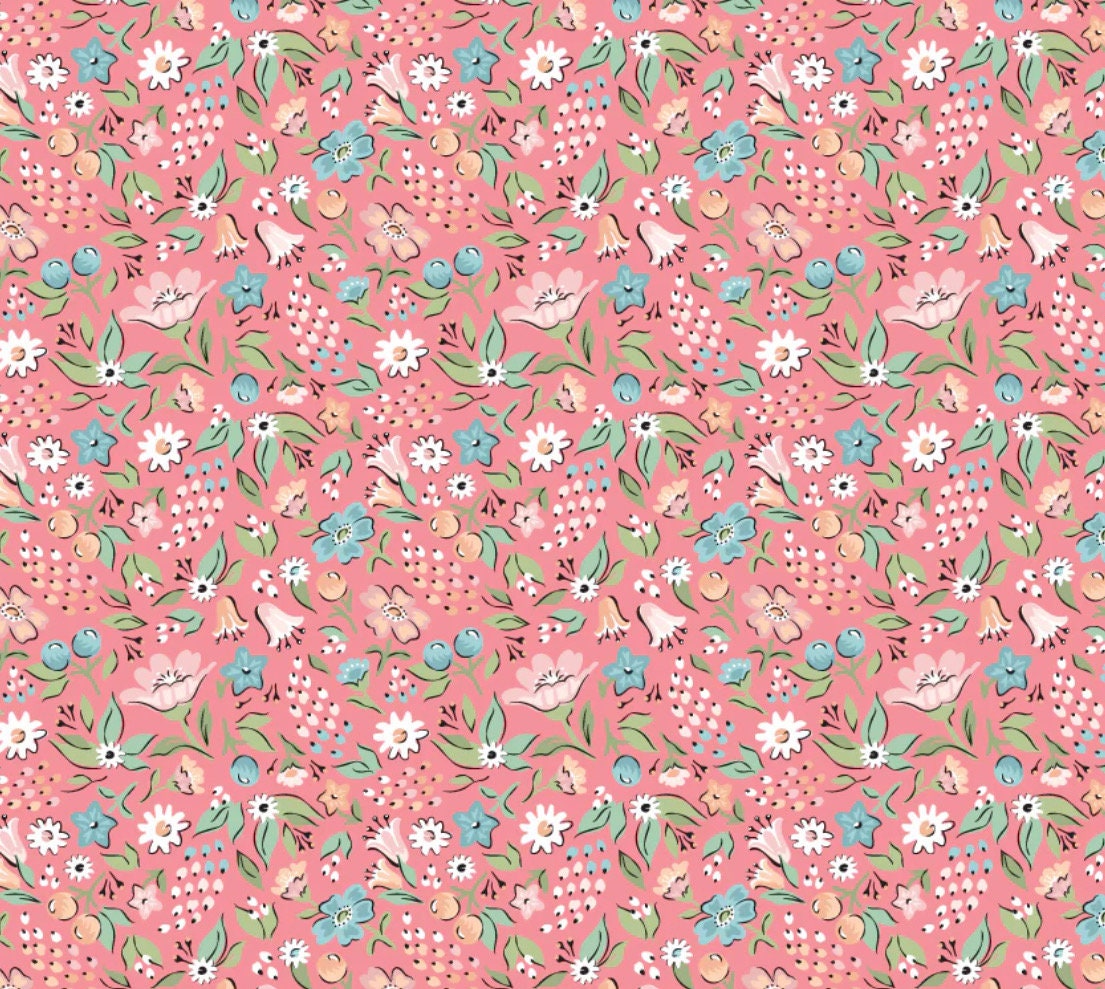 POPPIE COTTON Freshly Picked Raspberry garden party - GP23318 | in stock | spring | summer | floral - Sheri McCulley