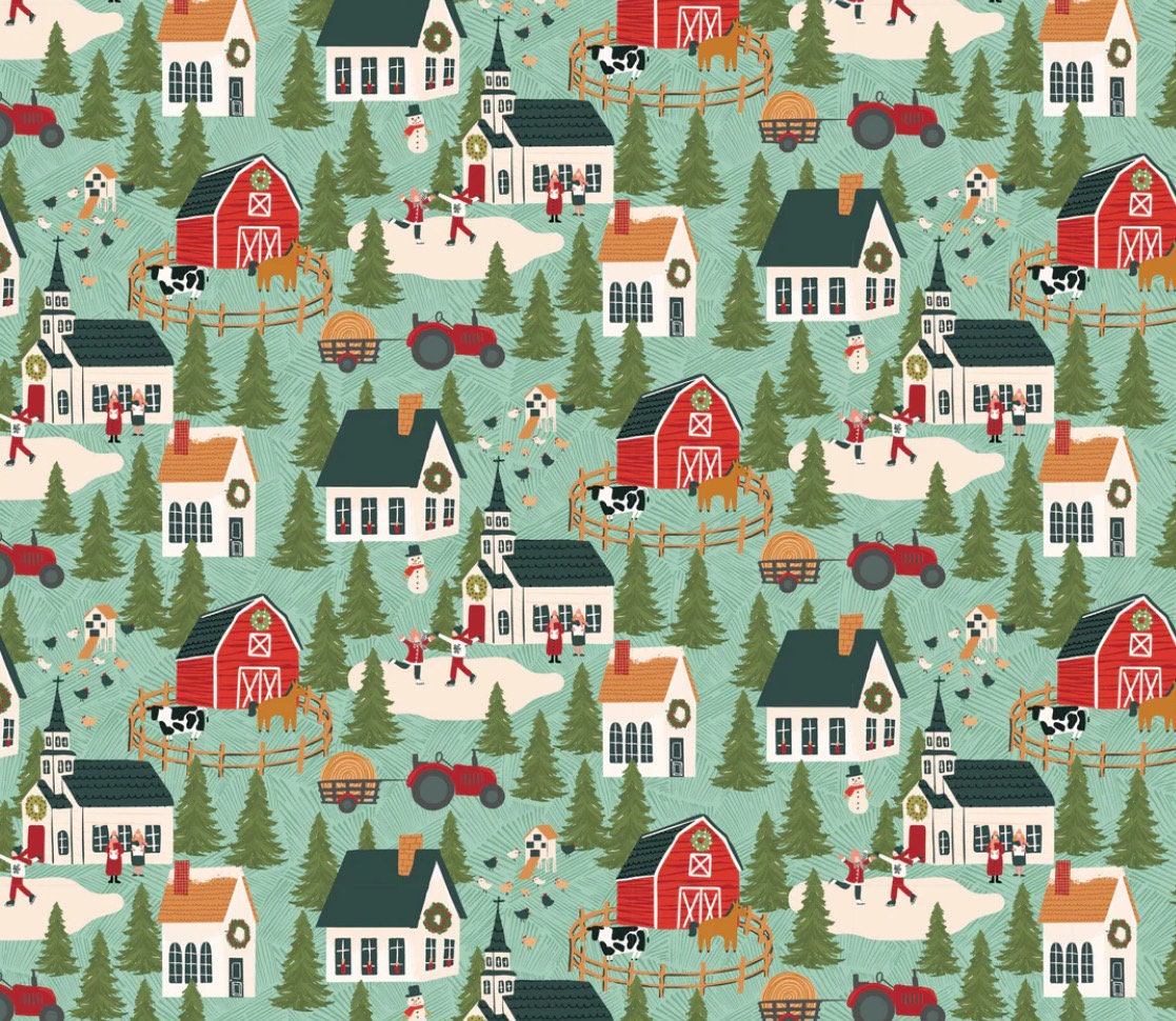 prairie christmas - Winter scene Teal | Poppie cotton | Amanda Grace | holiday | shipping June 2024 - PC24370