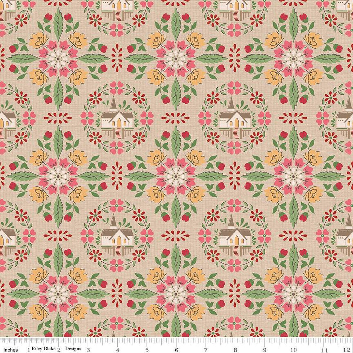 Home town holiday Chapel tea dye by Lori Holt - C14930 | RBD | 100% cotton | holiday fabric
