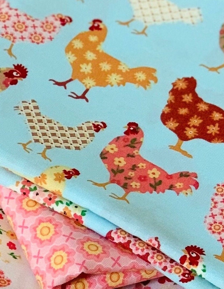 Cheeky chickens and more | 7 fat quarter bundle | Prairie sister homestead | strawberry | plaid | Poppie cotton