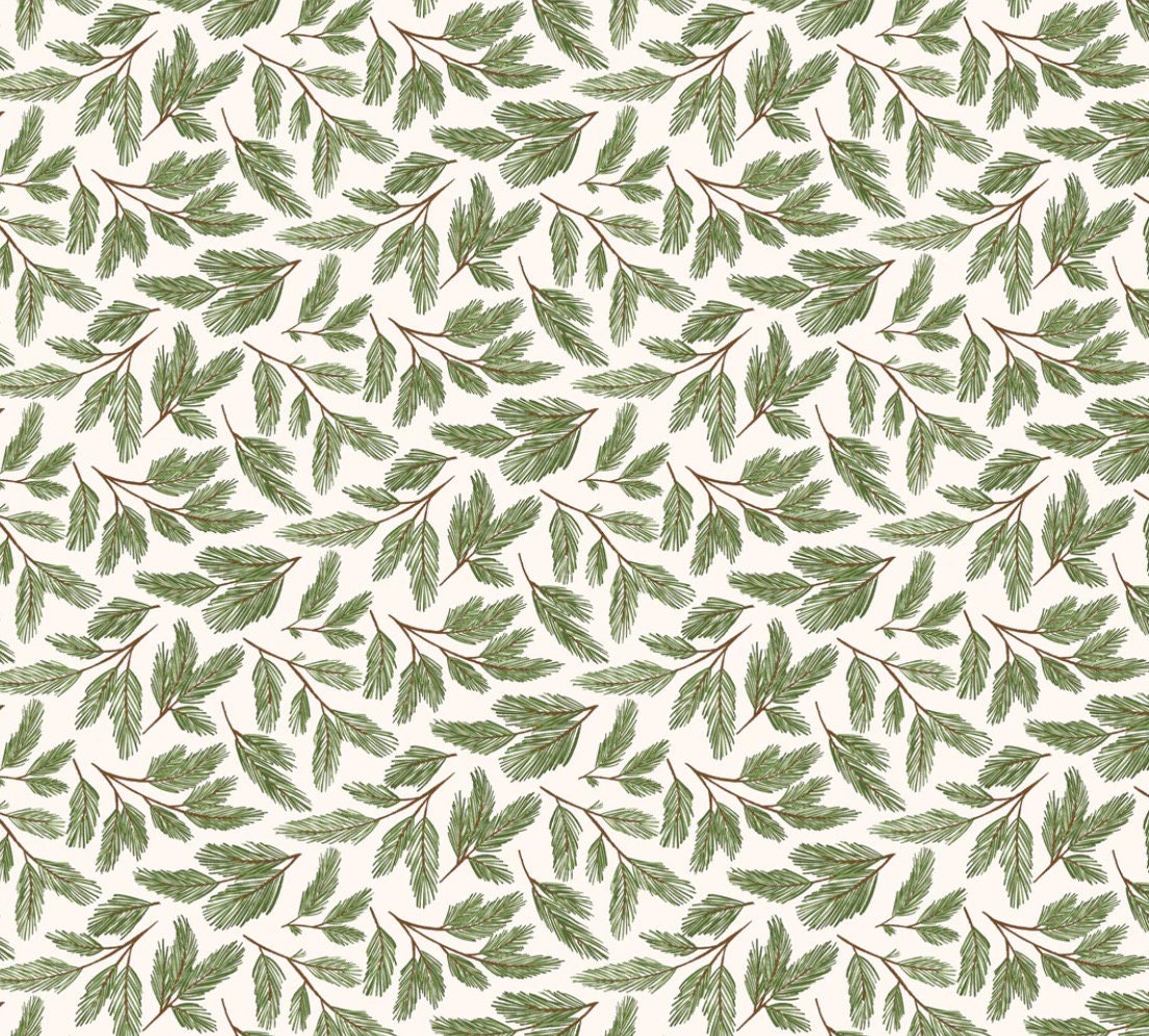 prairie christmas - Pine boughs white | Poppie cotton | Amanda Grace | holiday | shipping June 2024 - PC24356