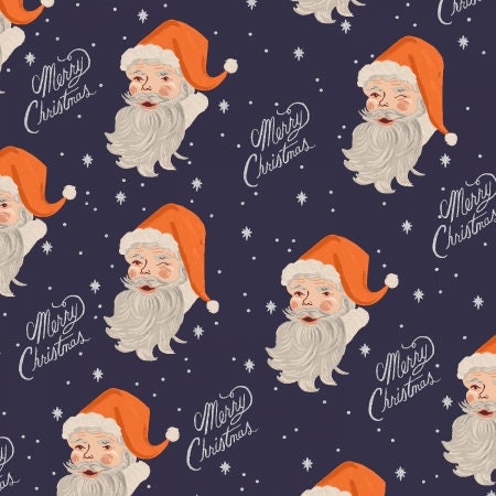 Holiday Classics II santa - navy Metallic Fabric - Rifle paper co - cotton and steel -christmas - holiday - RP612 - stockings