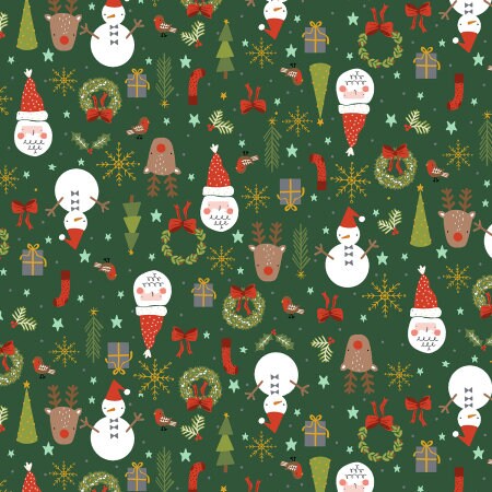Christmas Lane - Jolly Good Time hunter green - RJR Studios - Holiday stripe - santa - robin - holiday classics - candy cane - RJ6140