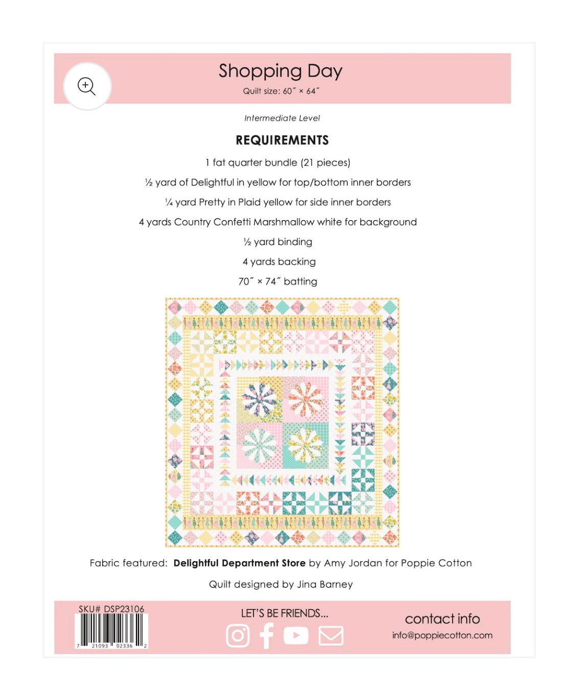shopping day Pattern | Poppie cotton | delightful department store quilt size 60" x 64" - in stock - paper pattern - halloween