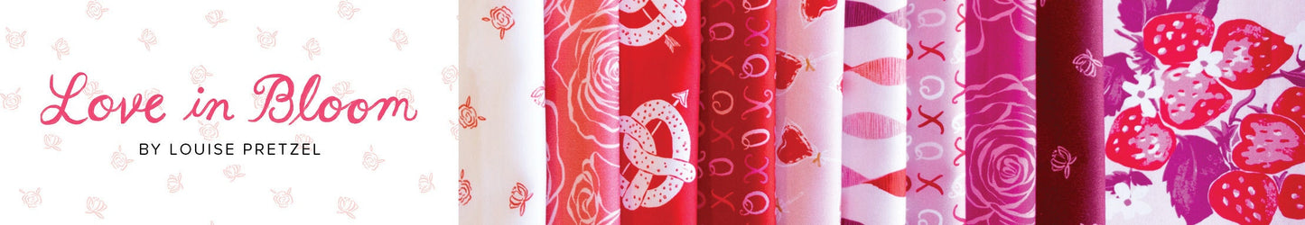 Love in bloom FIGO - Lollipops yardage 90622-20 | in stock | Louise Pretzel | valentine | Red | Pink | Hearts | Roses | Kisses | PINK