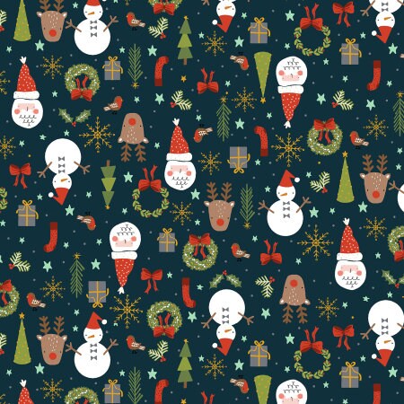 Christmas Lane - Jolly Good Time navy - RJR Studios - Holiday stripe - santa - robin - holiday classics - candy cane - RJ6140