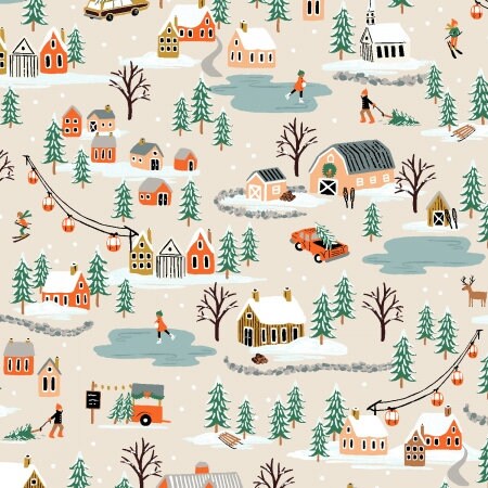 Holiday Classics II Holiday village cream - Rifle paper co - cotton and steel -christmas - holiday - RP6 - christmas scene