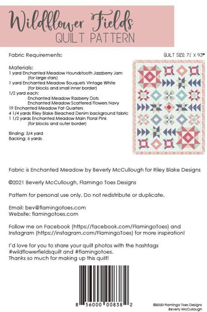 Beverly McCullough Wildflower Fields Quilt Pattern | paper pattern | Fast shipping | P138-WILDFLOWERFIELDS