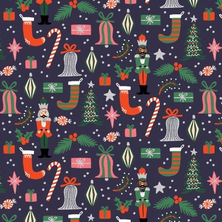 Holiday Classics II Deck the halls - Navy Metallic Fabric - Rifle paper co - cotton and steel -christmas - holiday - RP6 - stockings