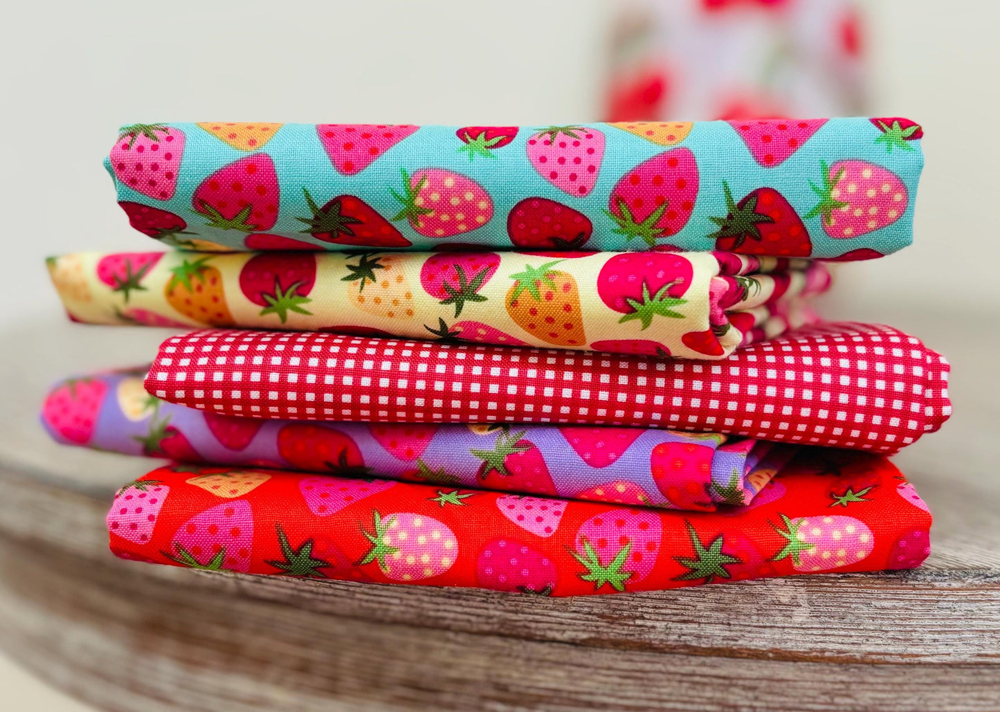 Calico Cowgirls - 5 Fat quarter / Half bundle Poppie cotton Lori woods | shipping Oct * 2024 - strawberry pie - strawberries plaid