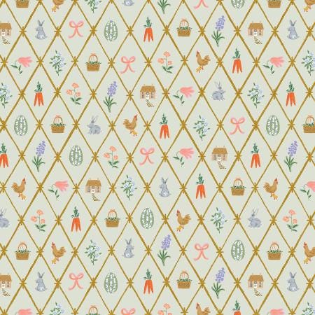 Easter by Rifle Paper co RP1501-MI1M - Easter Lattice - Mint Metallic Fabric - shipping Jan '25