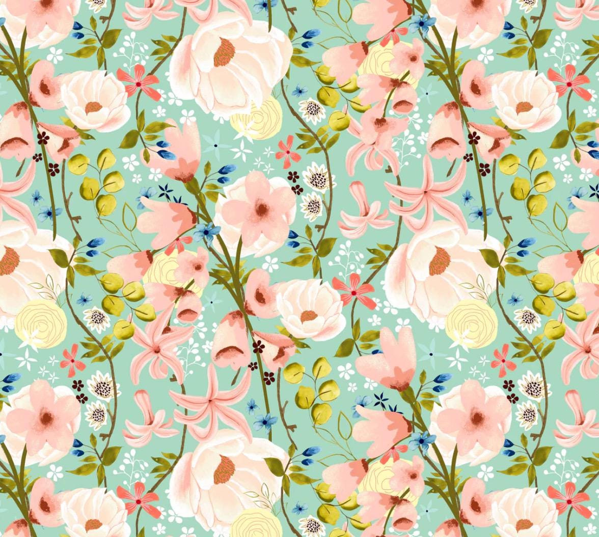 Preorder** Serenity Blooms - Woven Memories Mint | Poppie cotton | Ginger Deverell | vintage | shipping Jan 2025 - SR24517