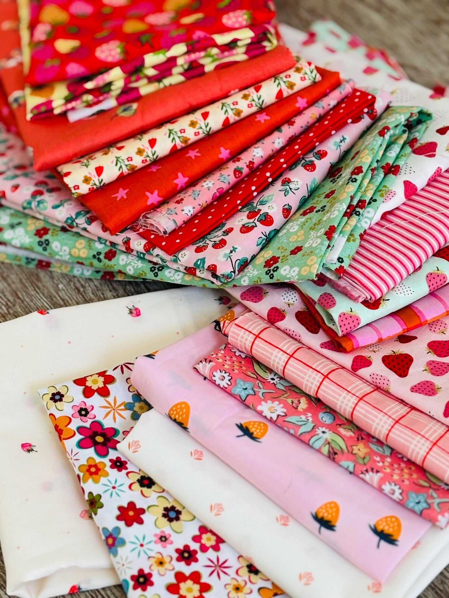 Red Berry Summer - 20 piece FQ or 1/2 bundle - AGF - plaid - gingham - Poppie cotton - starry - stripes - berries