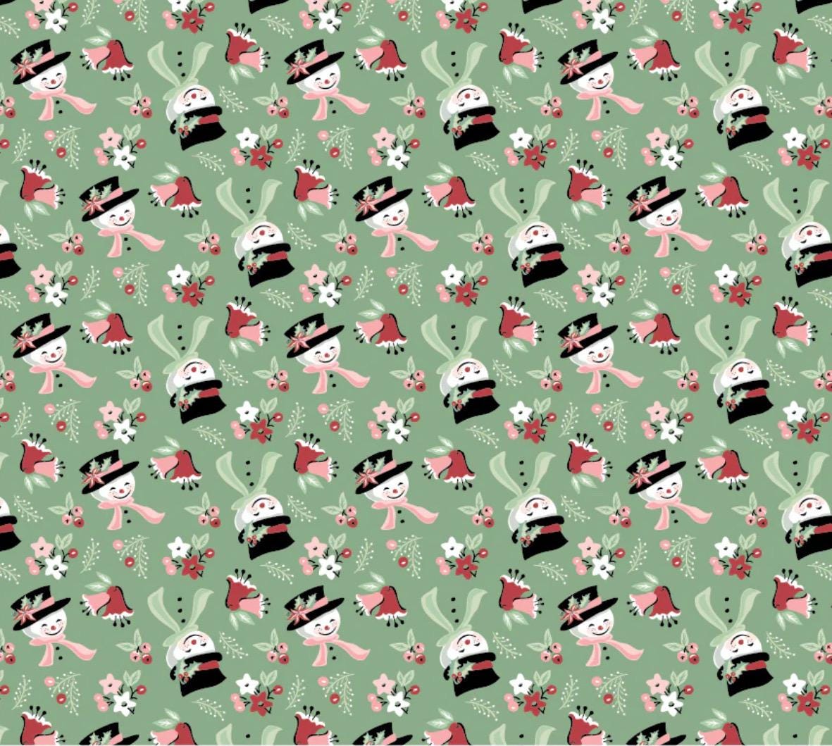 Frost and flurry | Snow Tossed mint FL25612 | Poppie cotton | Sheri McCulley | vintage | In stock - holiday christmas