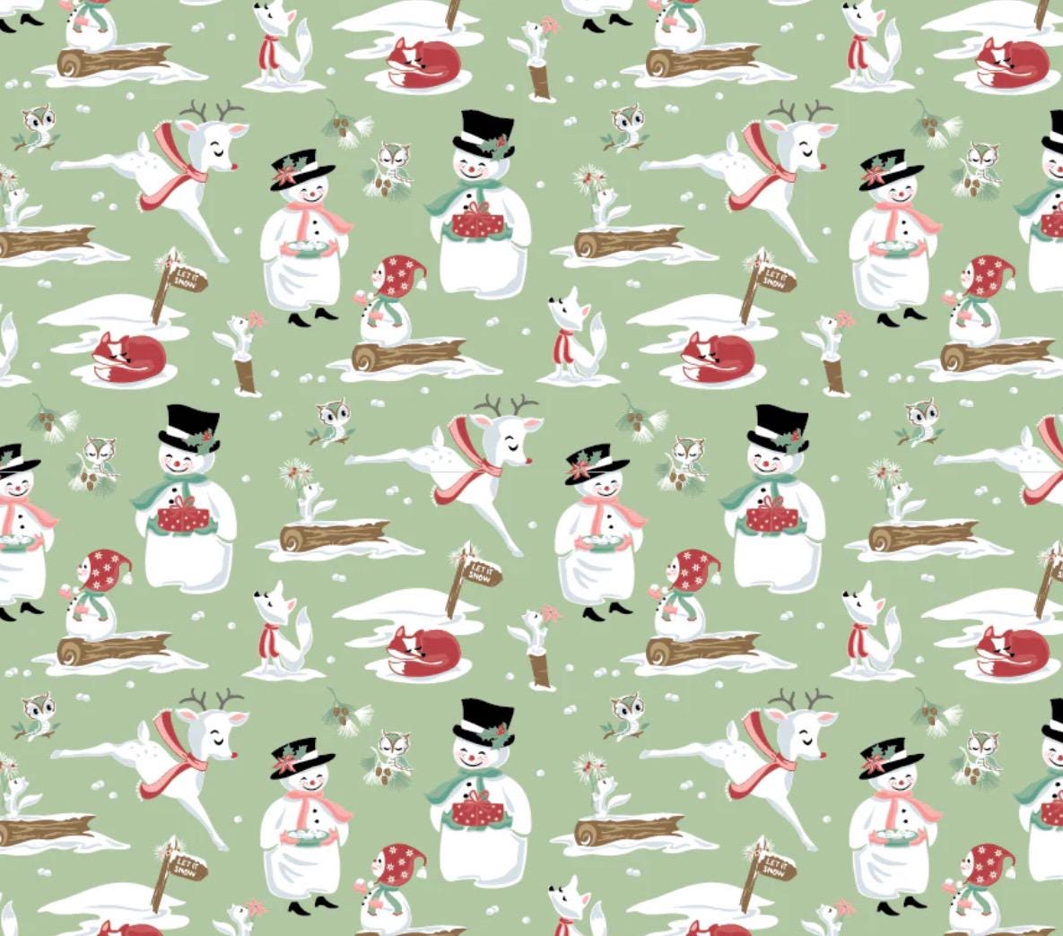 Frost and flurry | Mr & Mrs Flurry Mint FL25600 | Poppie cotton | Sheri McCulley | vintage | In stock - holiday christmas