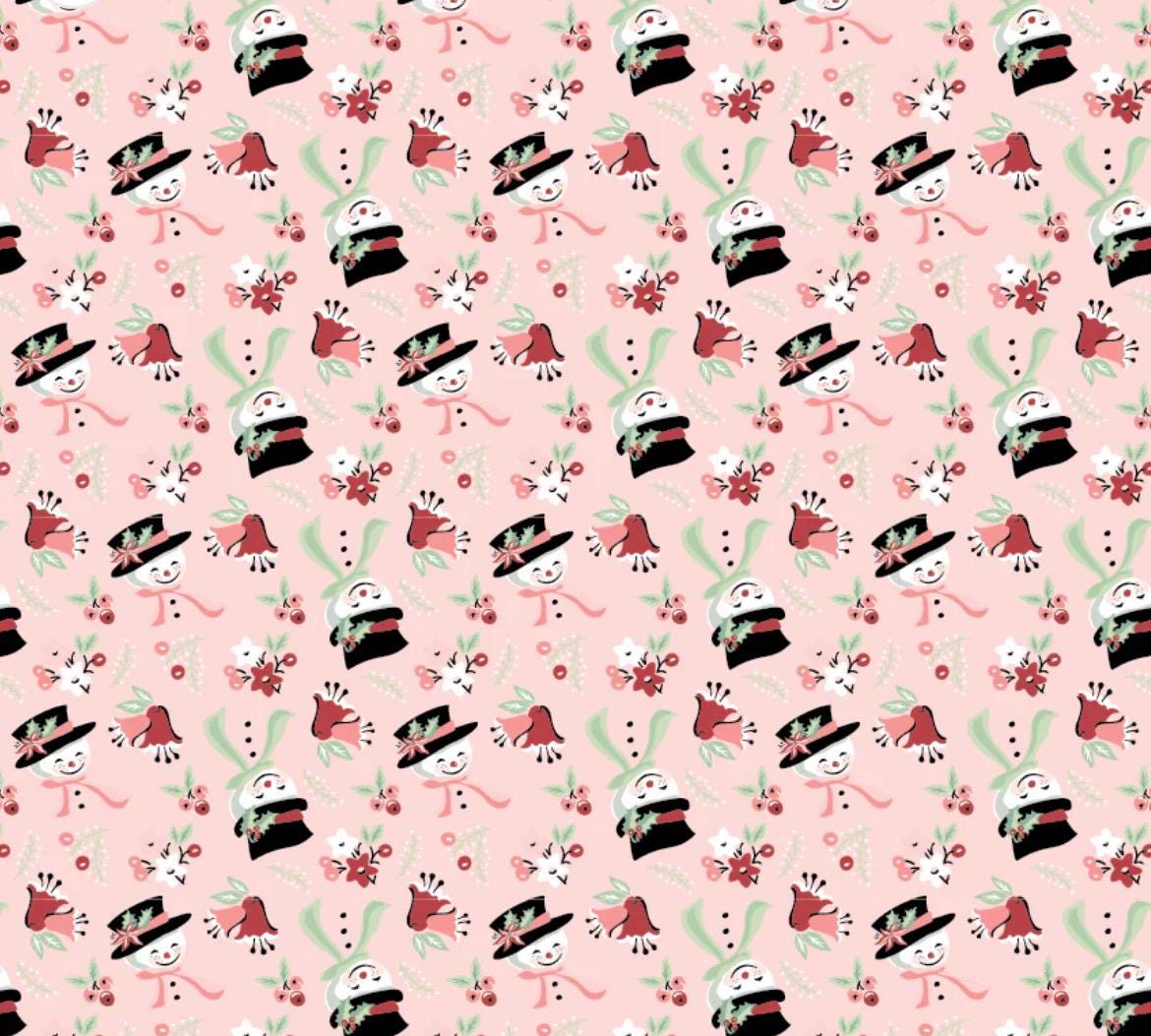 Frost and flurry | Snow Tossed pink FL25613 | Poppie cotton | Sheri McCulley | vintage | In stock - holiday christmas
