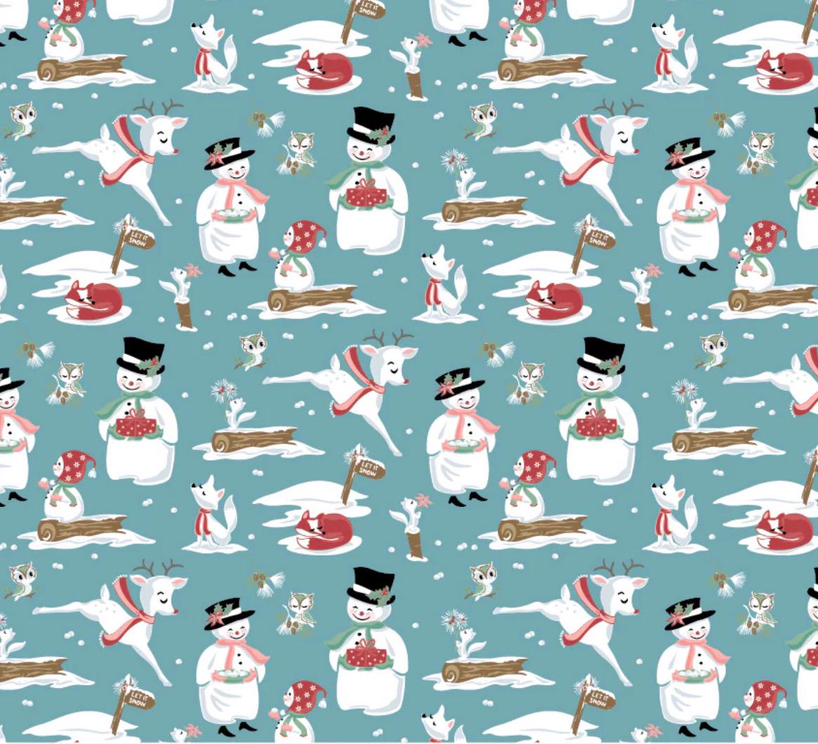 Frost and flurry | Mr & Mrs Flurry blue FL25602 | Poppie cotton | Sheri McCulley | vintage | In stock - holiday christmas