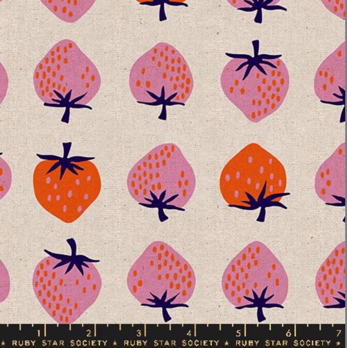 Strawberry Canvas Natural RS3087 12L Ruby Star | In stock - Kimberly Kight - summer - Retro Kitsch - 1/2 yard increments