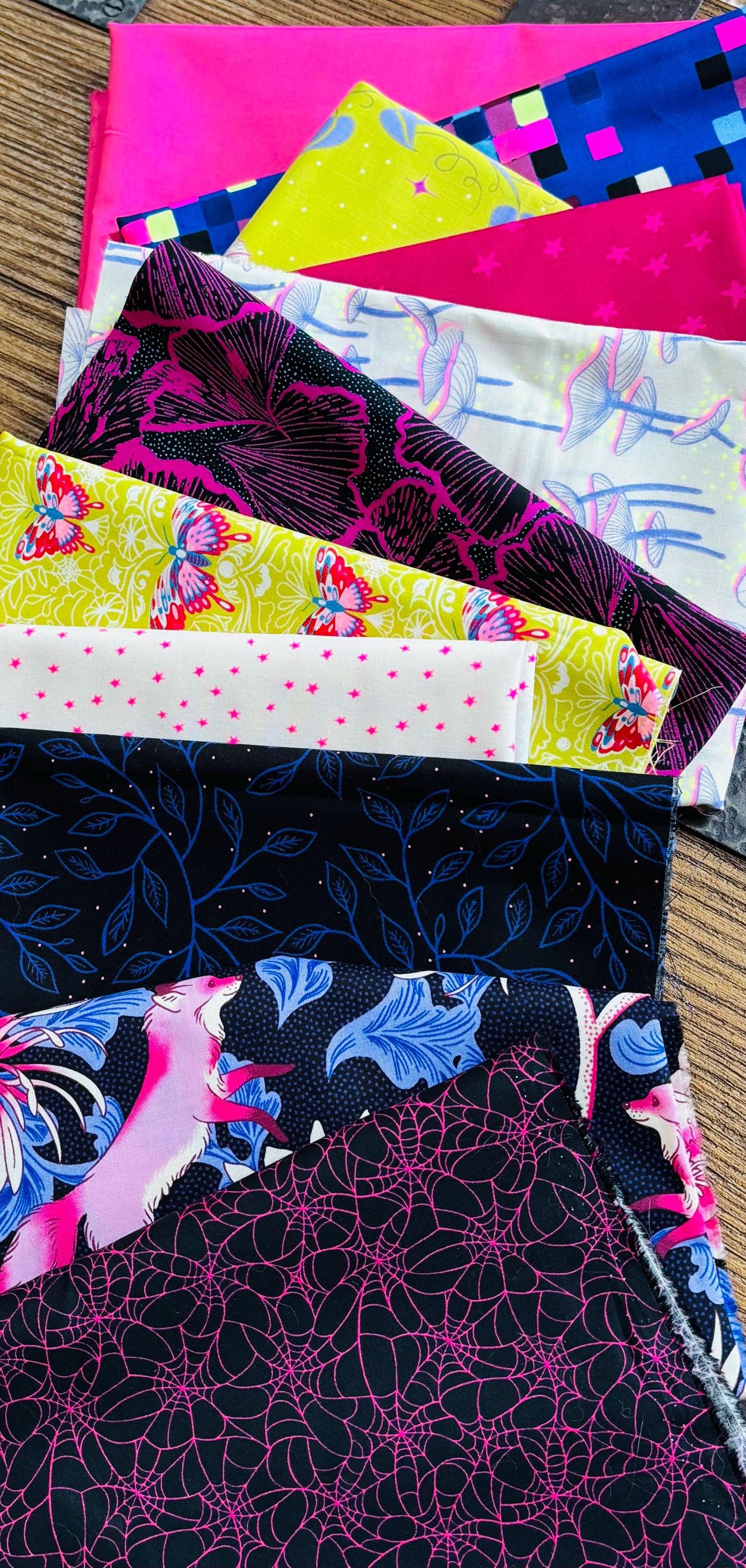 Glow garden and more Halloween 11 fat quarter OR 1/2 yd bundle - AGF - Sarah Watts - pure solids sweet n spooky - starry