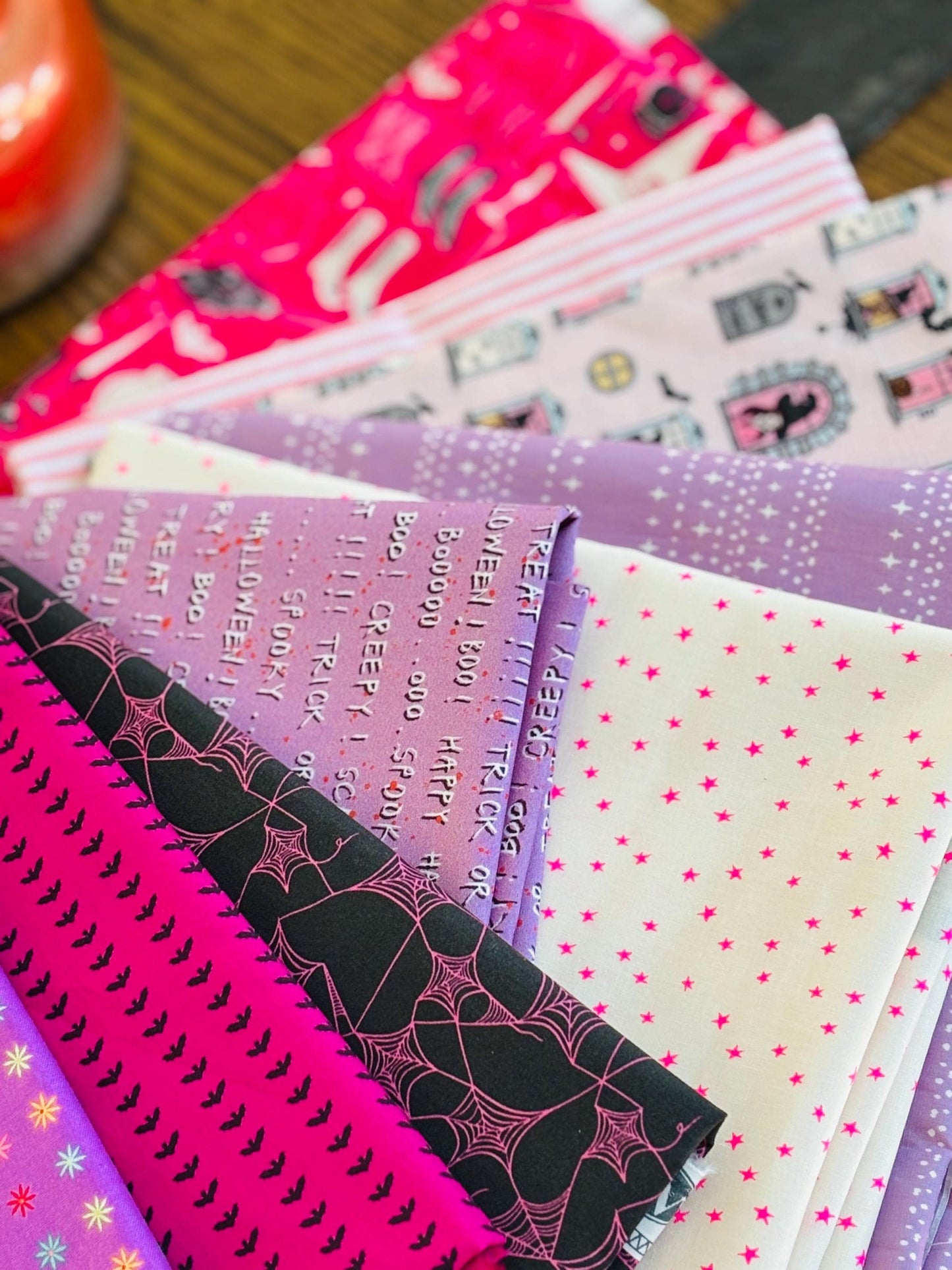 Pink and Mauve halloween Part 1 - 11 fat quarter ghost - pumpkin - Ruby star sweet n spooky