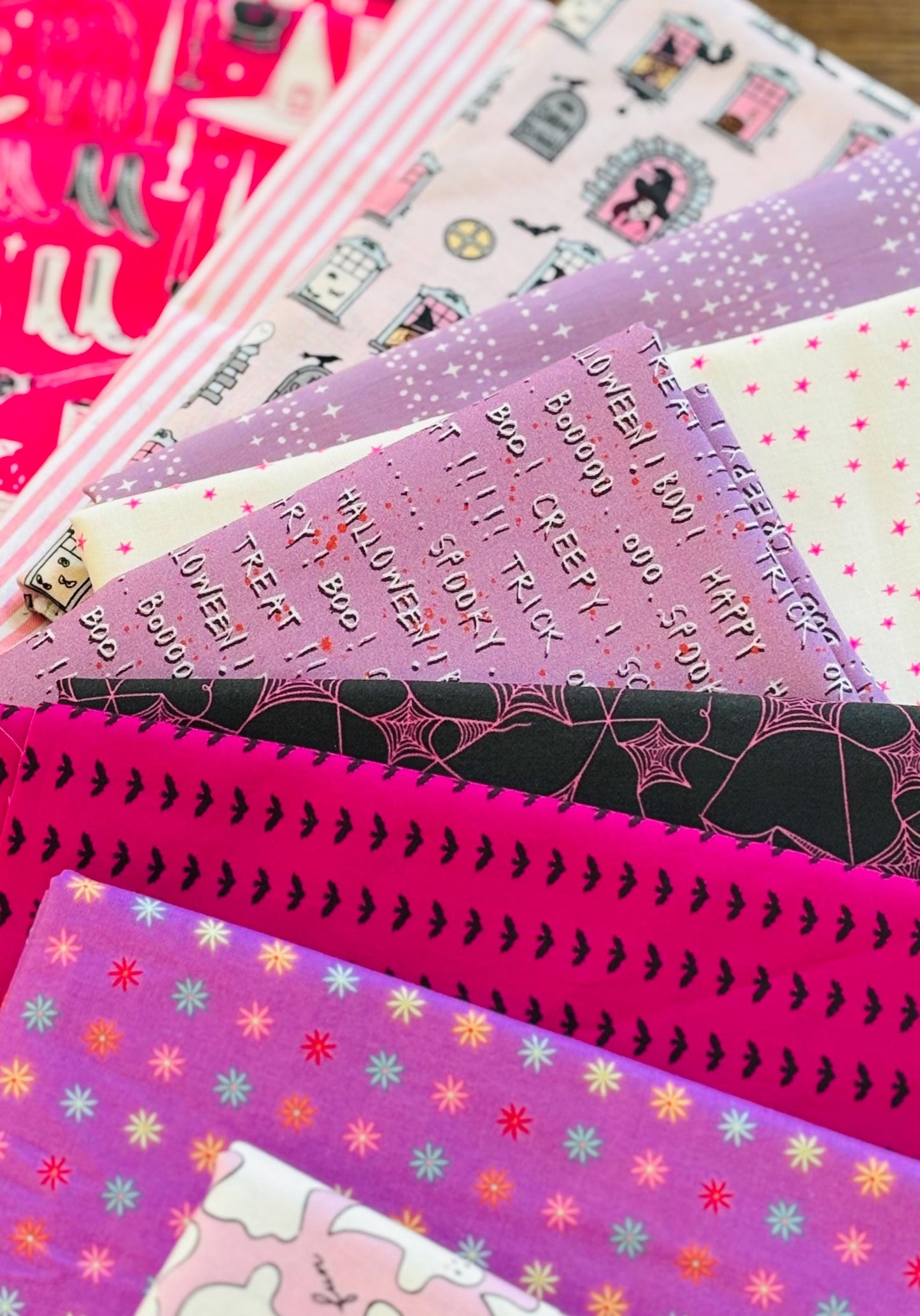 Pink and Mauve halloween Part 1 - 11 fat quarter ghost - pumpkin - Ruby star sweet n spooky