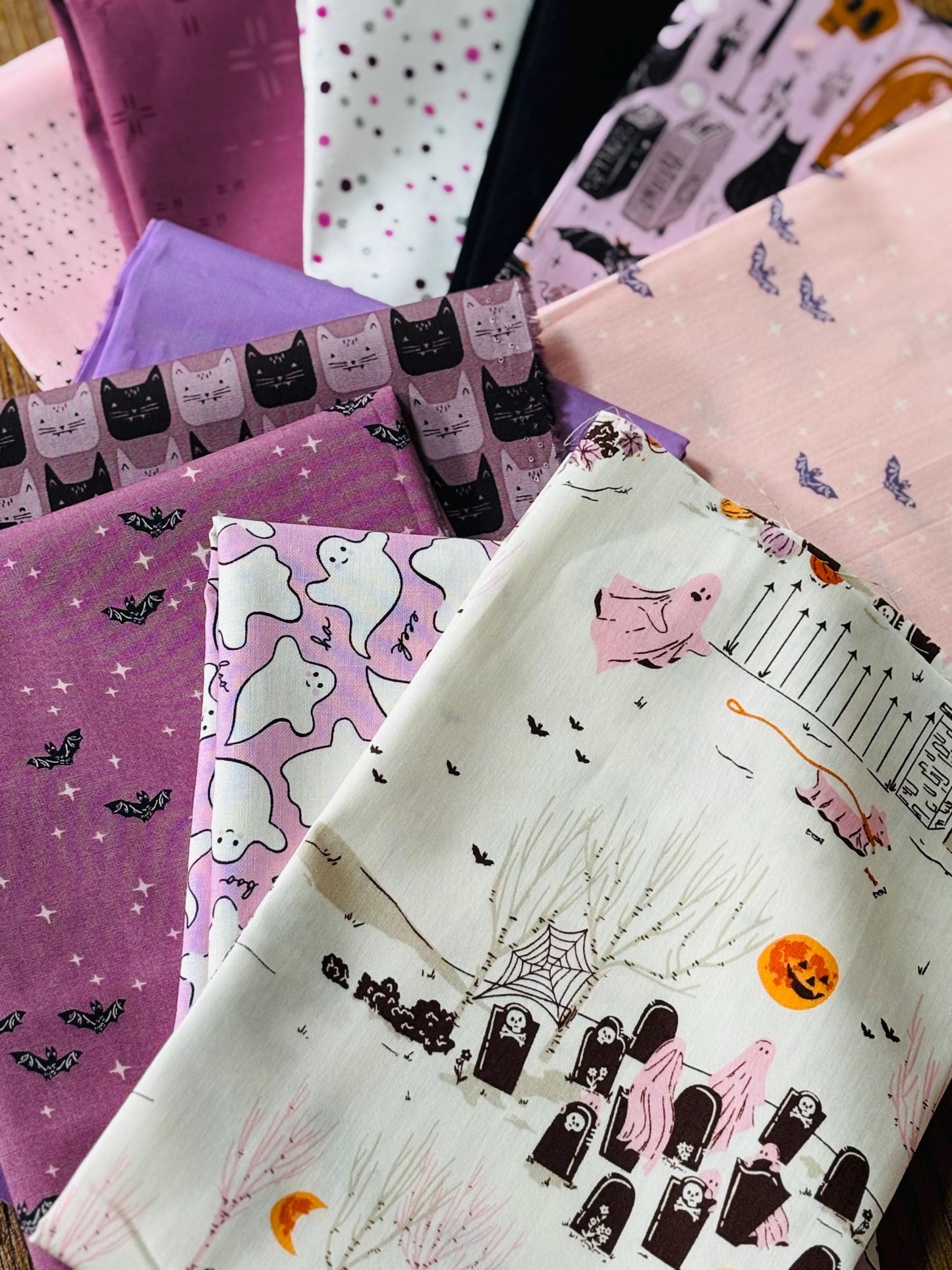 Have a Mauvellous Halloween 11 fat quarter OR 1/2 yd bundle - AGF - Purple - pure solids sweet n spooky - mauve
