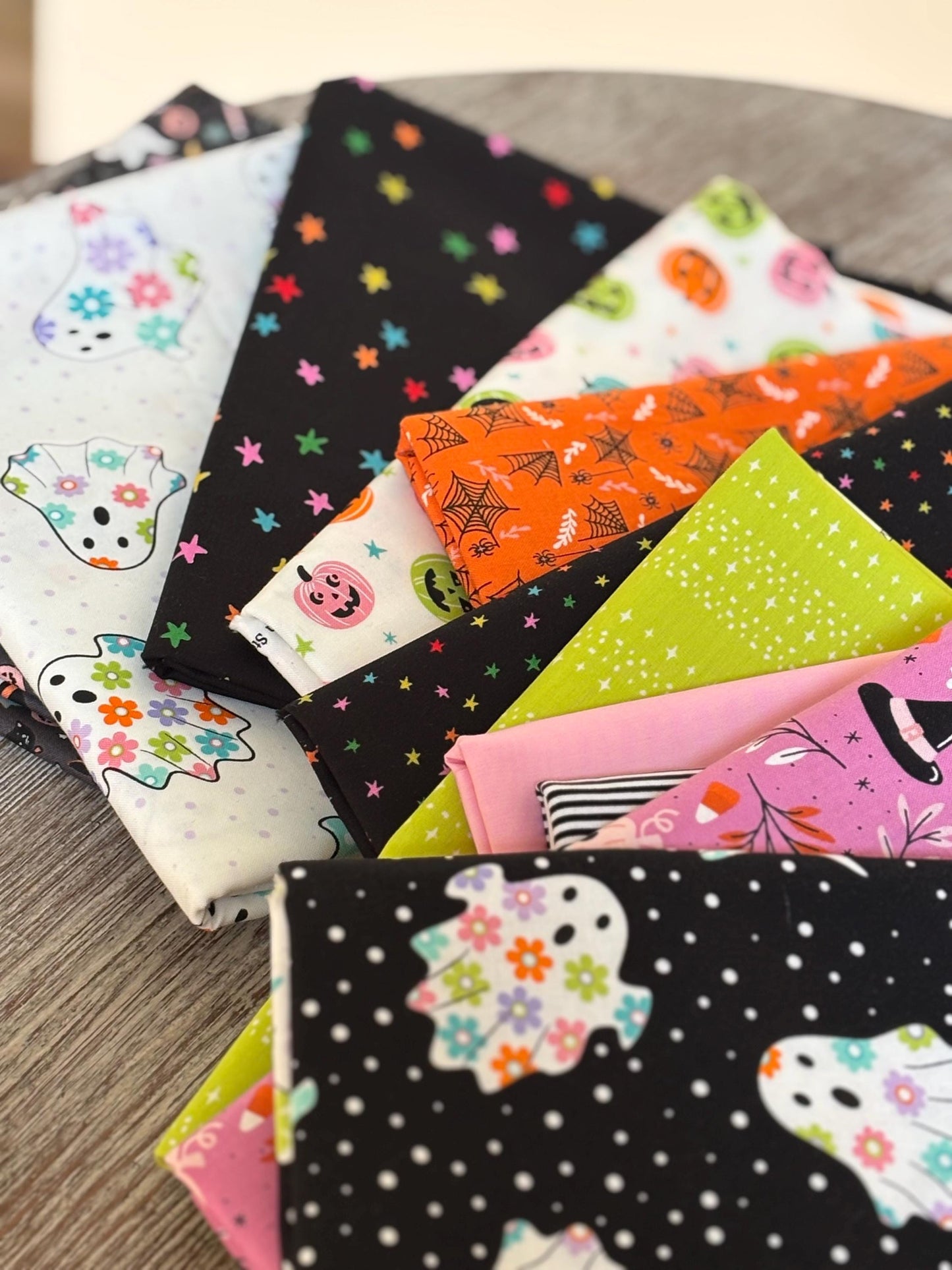Spooktacular Halloween 11 fat quarter OR 1/2 yd bundle - AGF - Purple - pure solids sweet tooth - starry