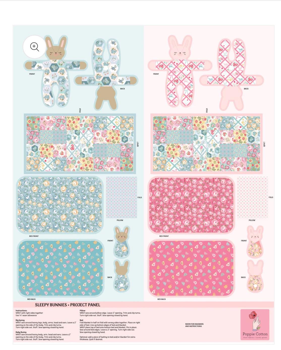 Sleeping Bunnies Panel Multi - 1 yard piece | Poppie cotton | Rosy cheeks | vintage in stock
