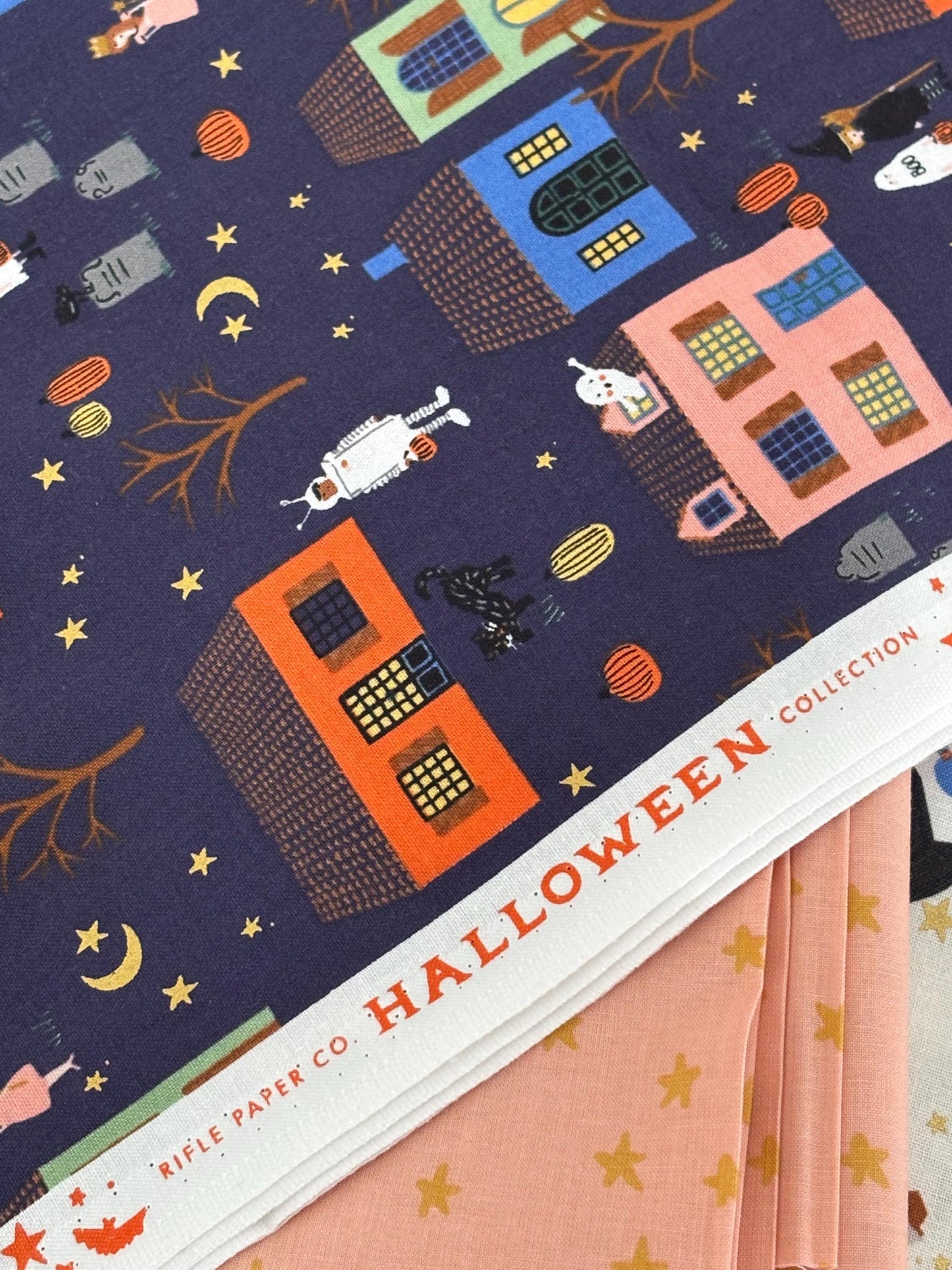 Witches house night 8 fat quarter - skeleton - pumpkin - RJR pure solids sweet n spooky ghost halloween parade
