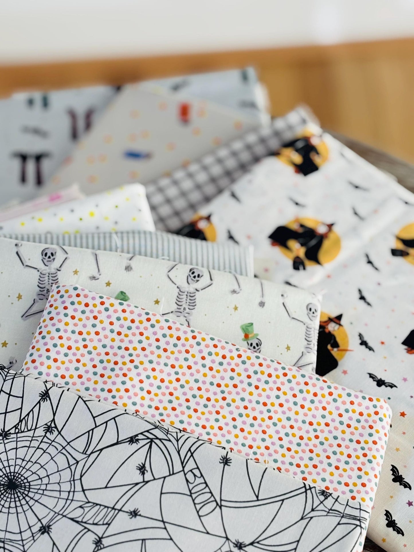 Faintly spooky 11 fat quarter Low volume - skeleton - pumpkin - RJR pure solids sweet n spooky ghost Part 2