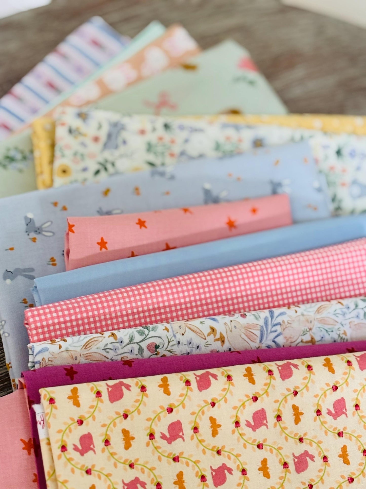 Spring fling 13 fat quarter # 2 Easter RJR poppie cotton bunnies Dear Stella carrots