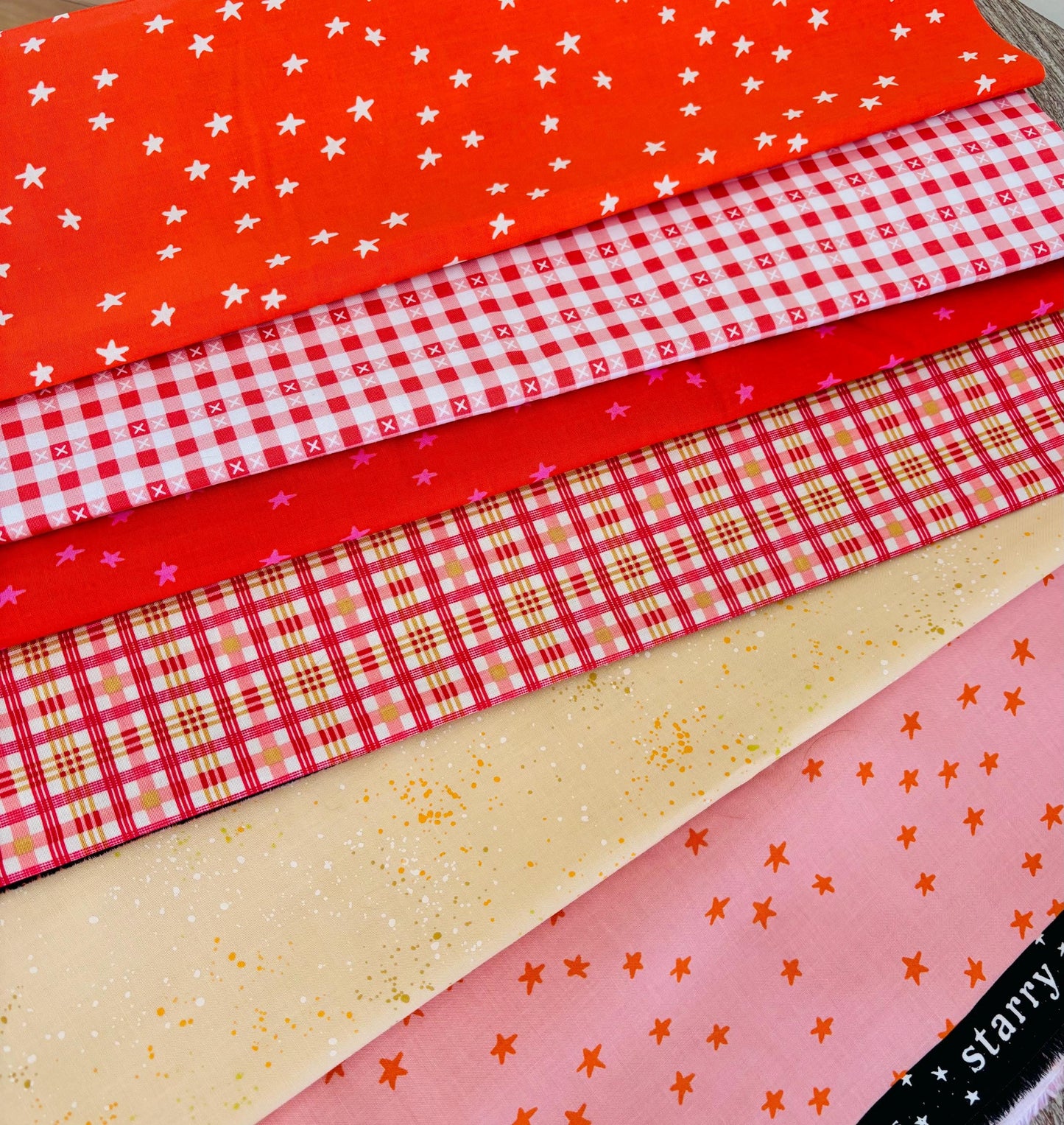 warm days ahead blenders with warm tones - 6 fat quarter bundle - mini star - starry - ruby Star - speckled