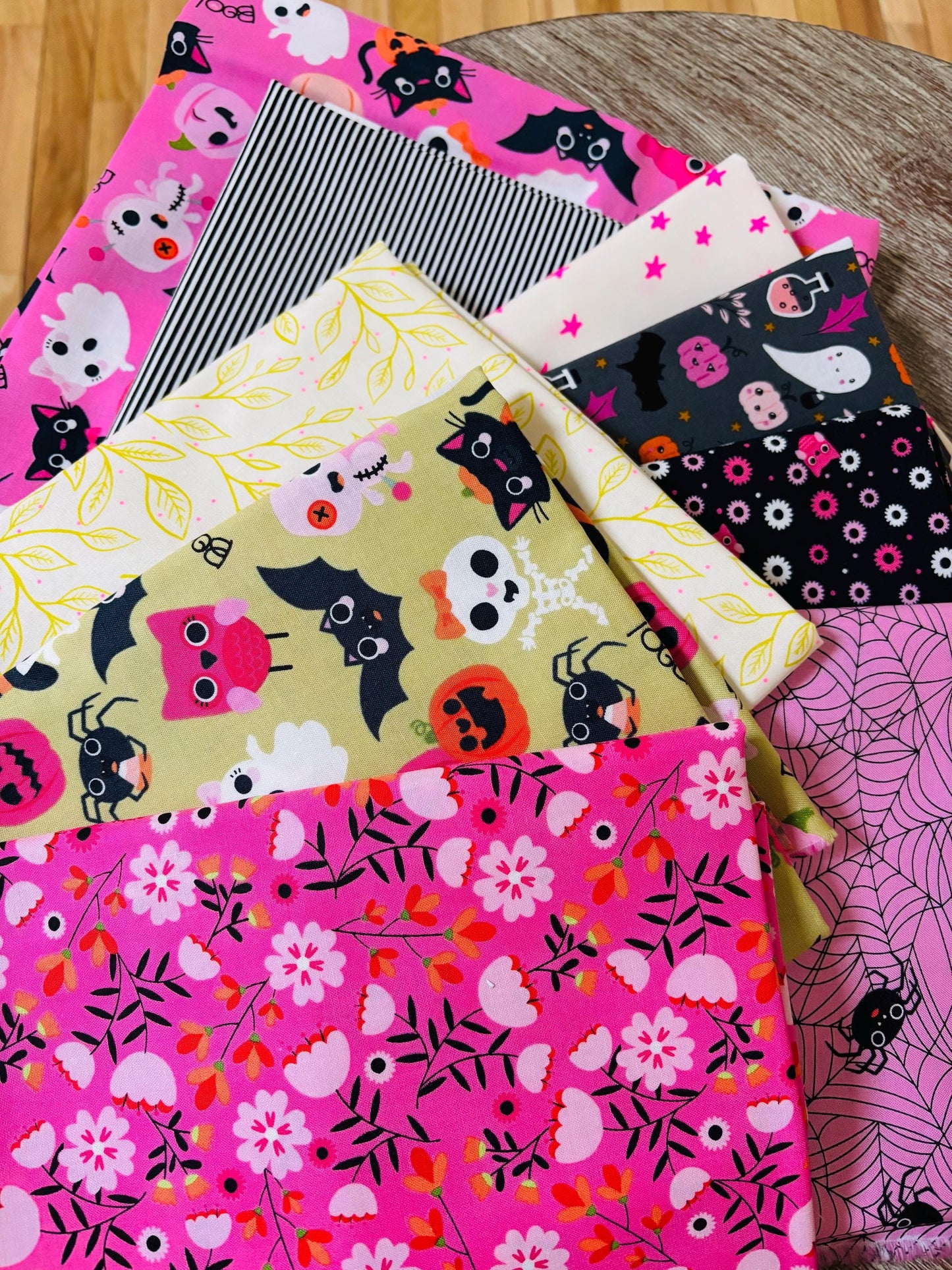 Return of pink halloween part 3 - 9 fat quarter bundle - Not scary