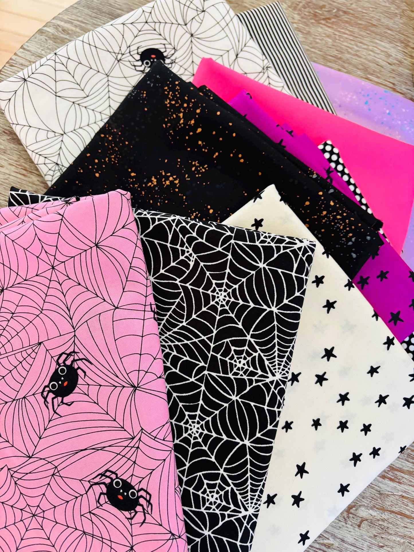 Cauldron chaos Halloween blenders - 10 fat quarter bundle - starry - ruby Star - speckled - pure solid - stripe
