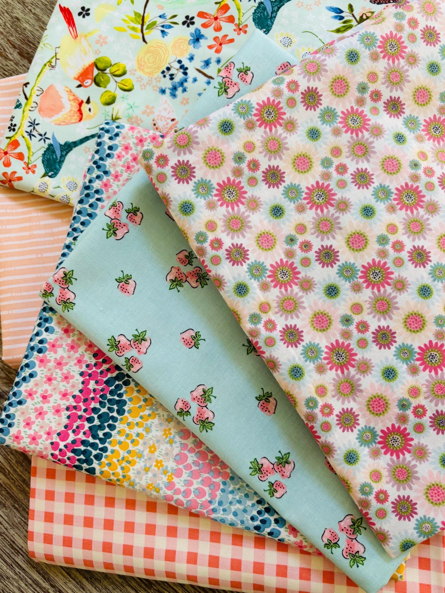 Dawn chorus - 6 fat quarter bundle Poppie cotton Liberty gingham serenity