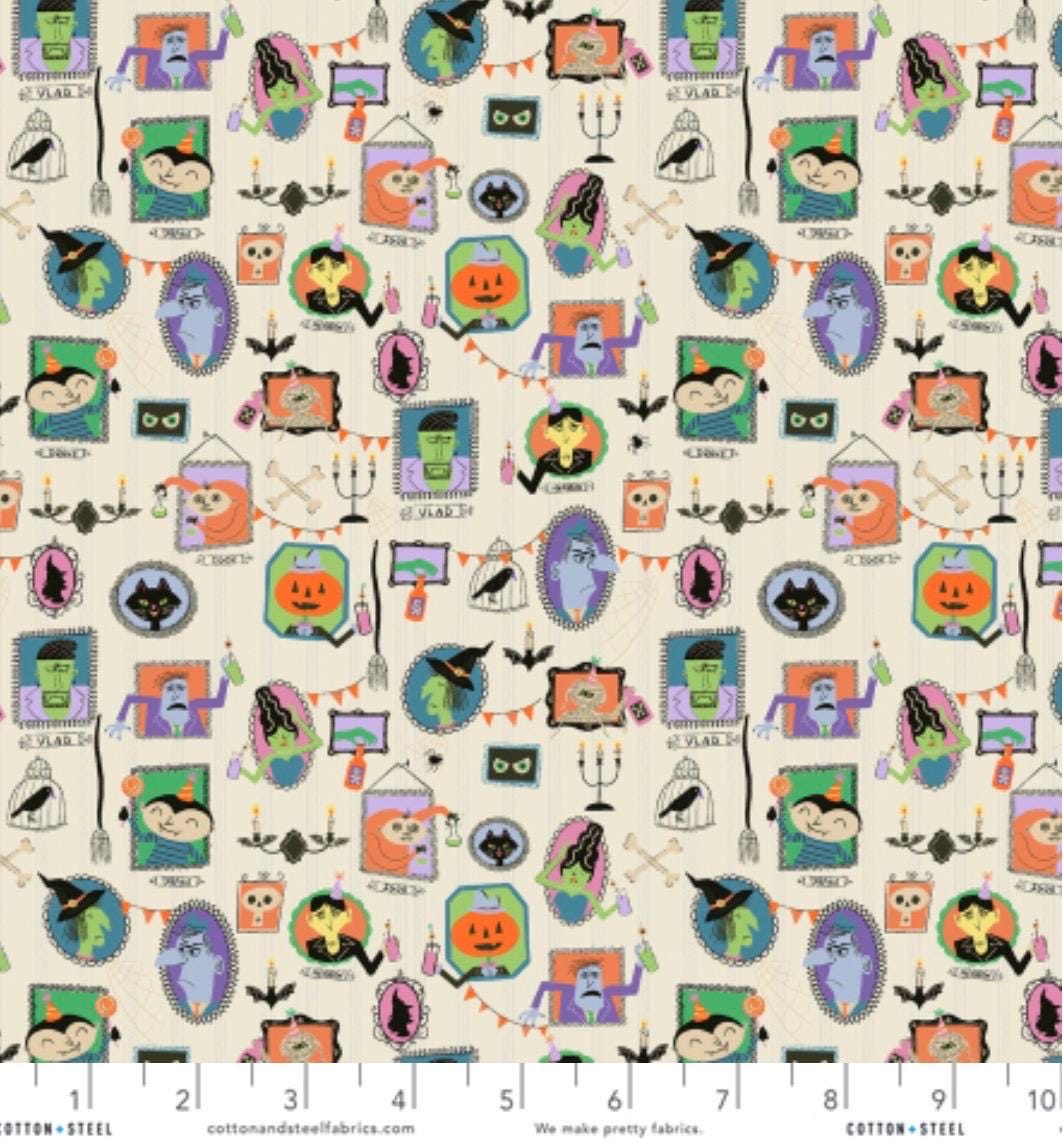 Cotton + steel Monster block Portrait gallery Halloween MA101 BW1 cream white bone