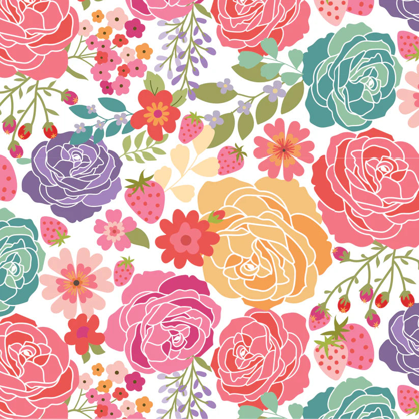 Calico Cowgirls - Poppie cotton Lori woods | in stock - texas rose - floral white CW24800