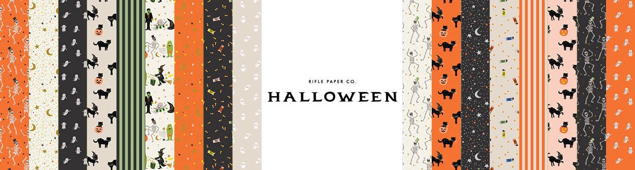 Halloween by Rifle Paper co Halloween - Skeletons - cream Metallic Fabric - witch ghost trick or treat - In Stock- C&S