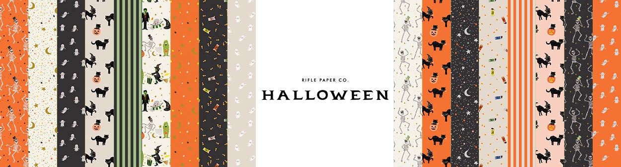 Halloween by Rifle Paper co - October Night - orange Metallic Fabric - witch ghost trick or treat - In Stock- C&S