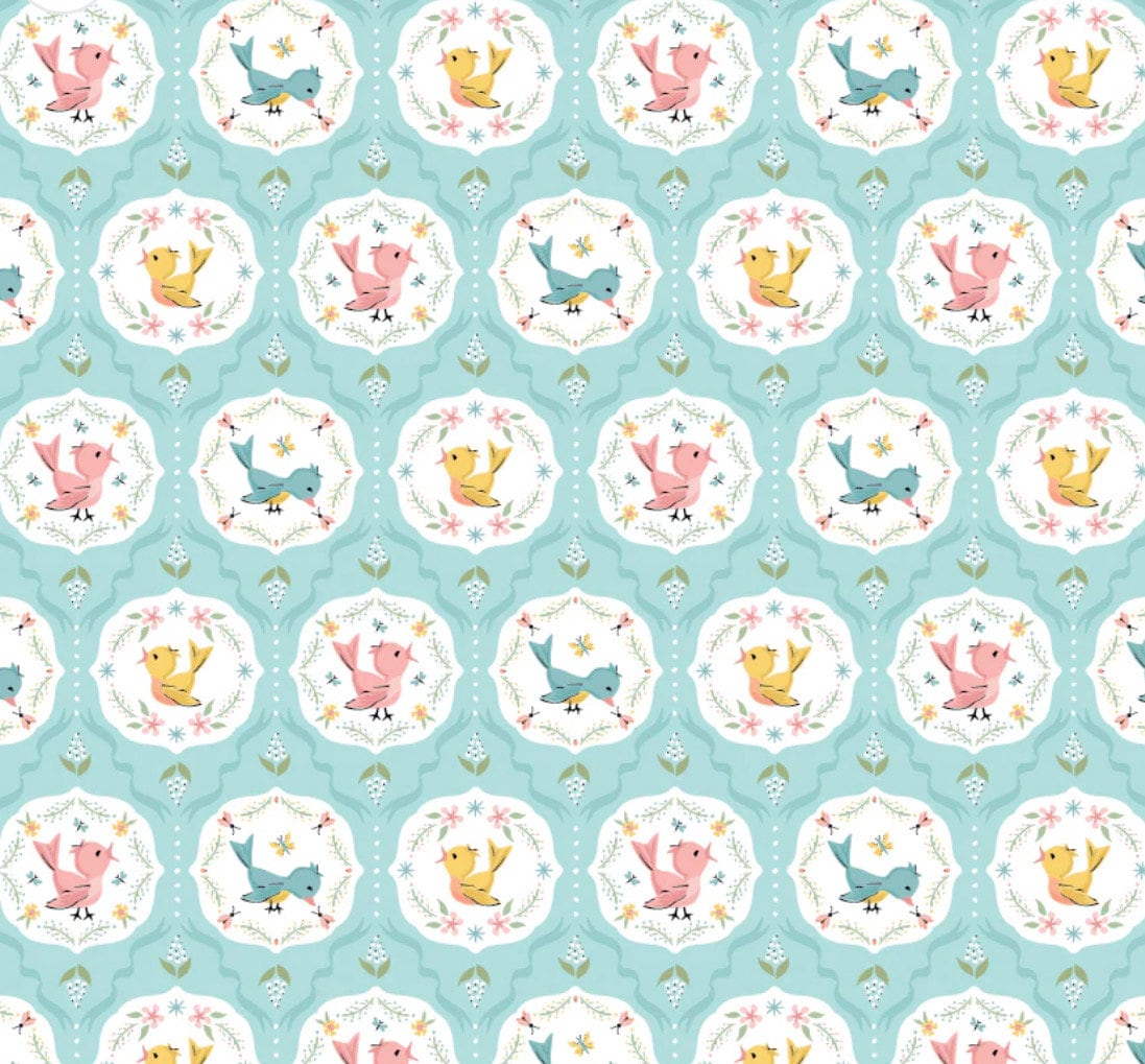 Finding wonder - Tweeting blue | Poppy cotton | in stock | floral | ditsy | vintage | FW24209 Designed by Sheri McCulley