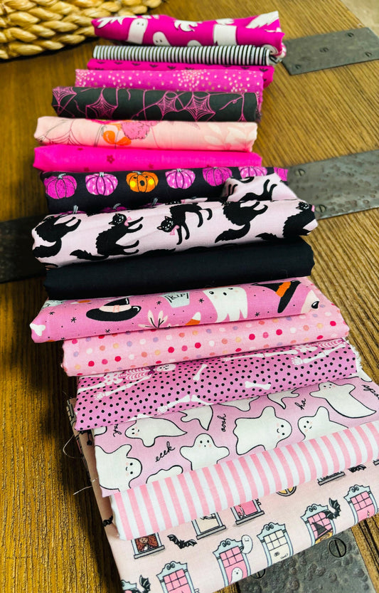 Happy pink halloween - 16 fat quarter bundle - halloween - pumpkin - pink  | Poppie cotton AGF - sweet n spooky