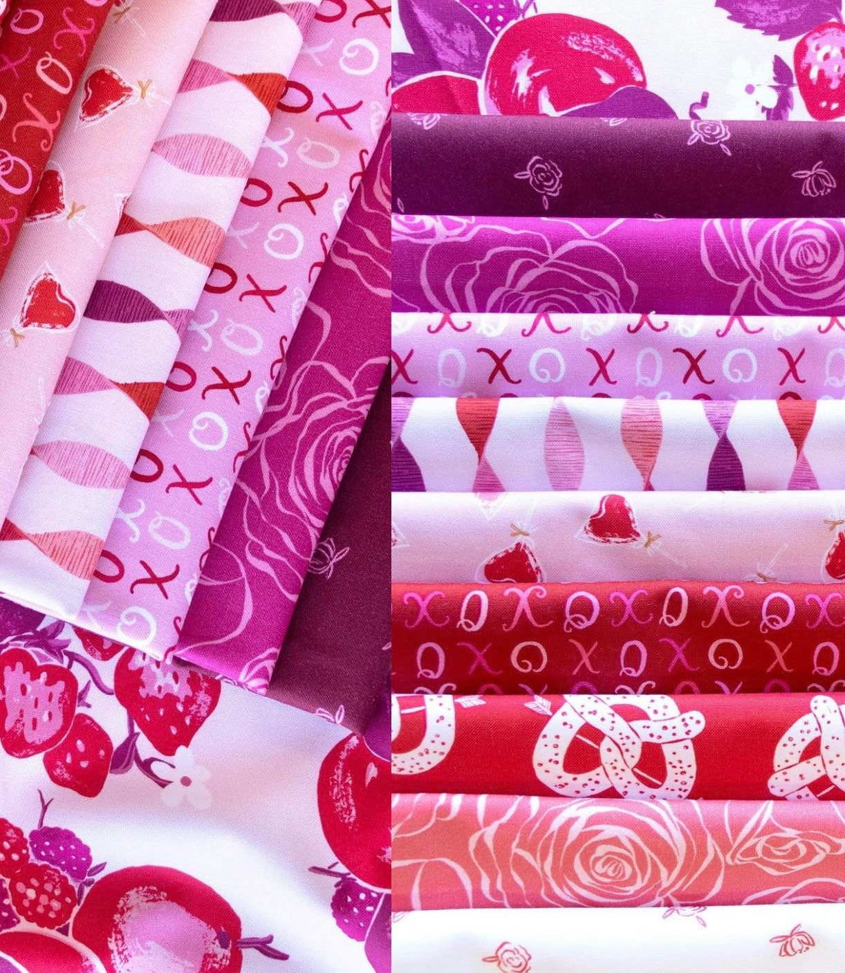 Love in bloom  FIGO -  Lollipops yardage 90622-20 | in stock | Louise Pretzel | valentine | Red | Pink | Hearts | Roses | Kisses | PINK