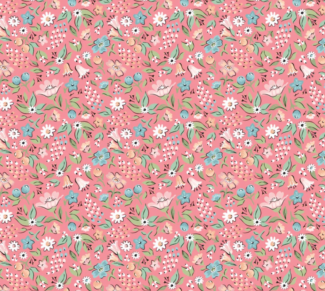 POPPIE COTTON Freshly Picked Raspberry garden party - GP23318 | in stock | spring | summer | floral - Sheri McCulley