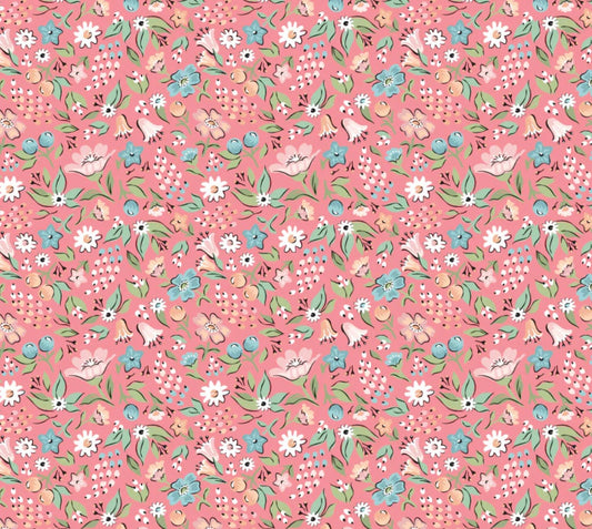 POPPIE COTTON Freshly Picked Raspberry garden party - GP23318 | in stock | spring | summer | floral - Sheri McCulley