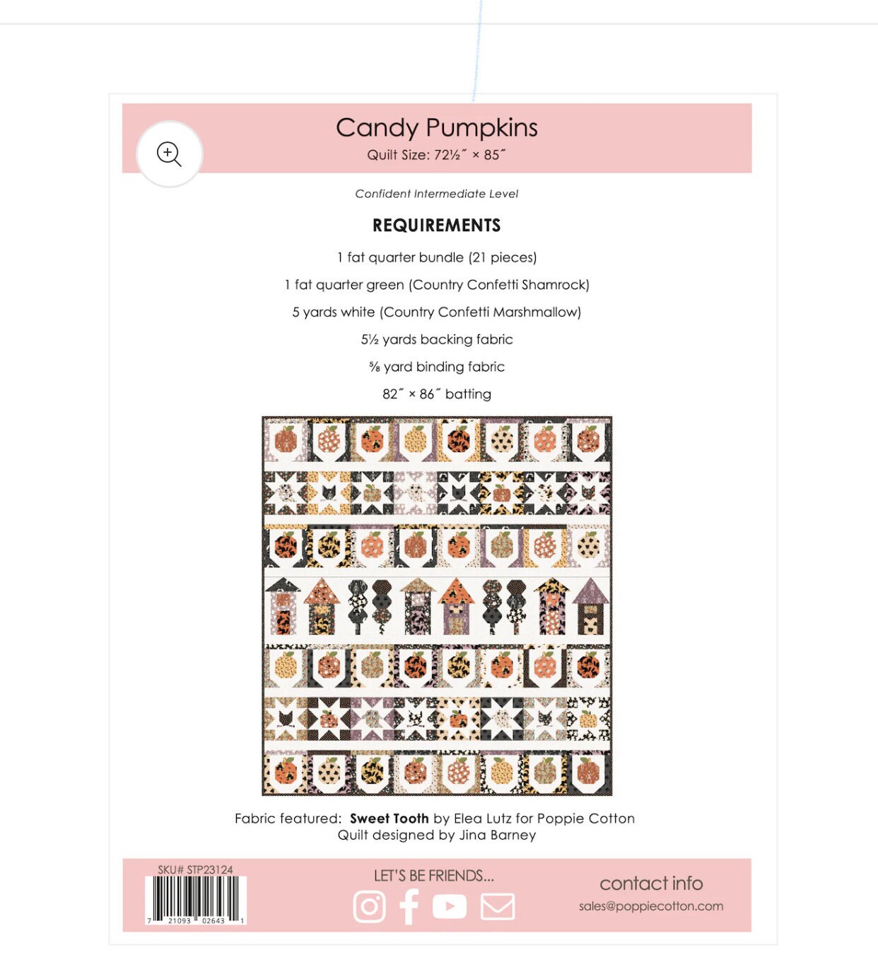 Sweet tooth Pattern Candy Pumpkins Quilt STP23124 - Poppie cotton | quilt size 72 1/2" x 85 "  - in stock