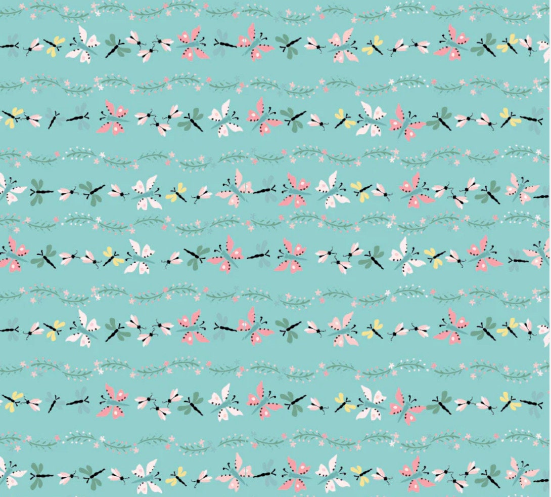 Finding wonder - Bugs and butterflies blue | Poppy cotton | in stock | floral | ditsy | vintage | FW24207 Designed by Sheri McCulley