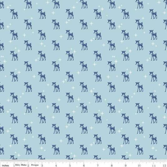 Cozy Christmas by Lori Holt -  C5364-Blue| RBD | Cozy Christmas Reindeer blue | 100% cotton | holiday fabric l ships fast