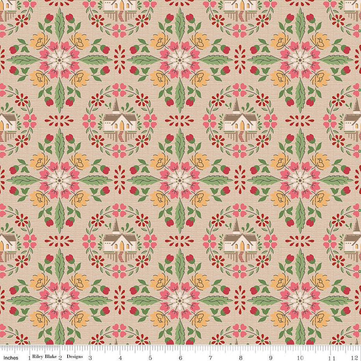 Home town holiday Chapel tea dye by Lori Holt -  C14930  | RBD | 100% cotton | holiday fabric